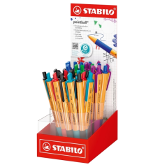 Présentoir Stabilo Pointball avec 38 stylos rétractables - Pointe 1 mm - Encre à base d'huile - Rechargeable - 87 % de plastique