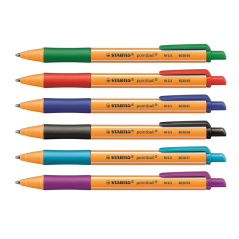 Présentoir Stabilo Pointball avec 38 stylos rétractables - Pointe 1 mm - Encre à base d'huile - Rechargeable - 87 % de plastique