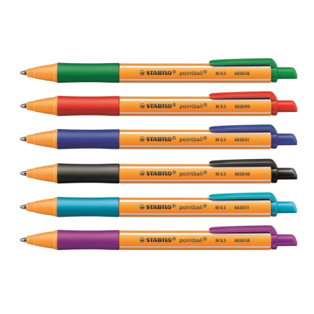 Présentoir Stabilo Pointball avec 38 stylos rétractables - Pointe 1 mm - Encre à base d'huile - Rechargeable - 87 % de plastique
