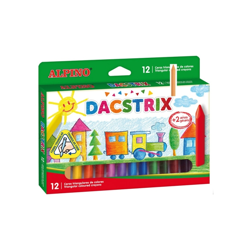 Crayons de couleur Alpino Dacstrix, paquet de 12, semi-doux, forme triangulaire, mélangeables, non tachants, couleurs assorties