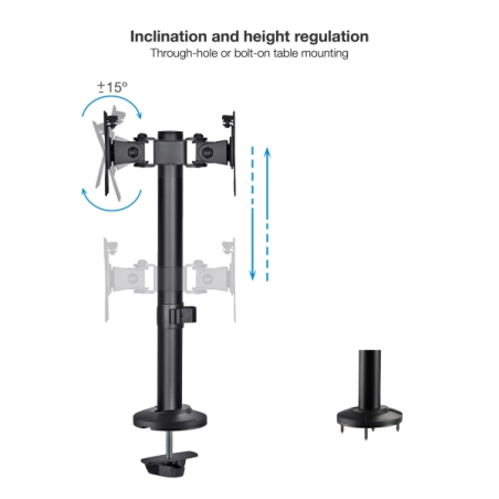 Support de table Tooq pour 2 moniteurs de 17" à 32" - Gestion des câbles - Poids maximum 8 kg x bras - VESA Max. 100x100mm - Cou