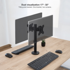 Support de table Tooq pour 2 moniteurs de 17" à 32" - Gestion des câbles - Poids maximum 8 kg x bras - VESA Max. 100x100mm - Cou
