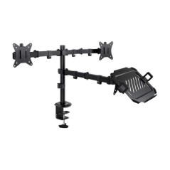 Support de table Tooq pour 2 moniteurs 17"-32" + plateau pour ordinateur portable - Gestion des câbles - Poids maximum 9 kg x br