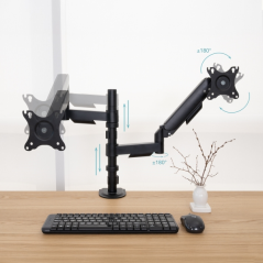 Support de bureau articulé Tooq pour 2 écrans 17"-32" - Hauteur réglable, pivotant et inclinable - Gestion des câbles - Poids ma