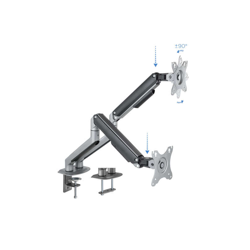 Tooq Support de Table pour Écran Inclinable et Pivotant 2 Bras 17-32" - Couleur Gris