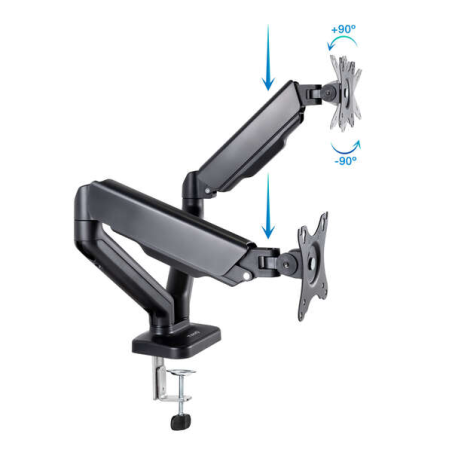 Support de table pour écran Tooq - Rotation 180º - Inclinaison - 2 Bras 17-32 - Couleur Noir