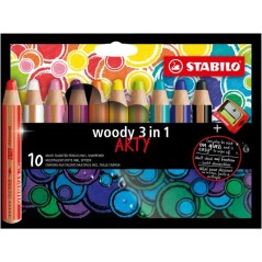 ✅ Lot de 10 crayons de couleur Woody 3-en-1 + Taille-Crayon couleur Surtido en stock