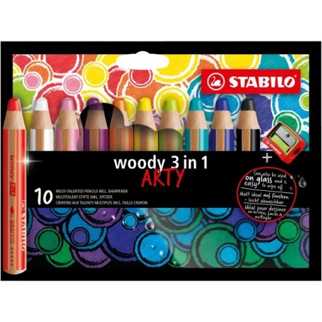 ✅ Lot de 10 crayons de couleur Woody 3-en-1 + Taille-Crayon couleur Surtido en stock