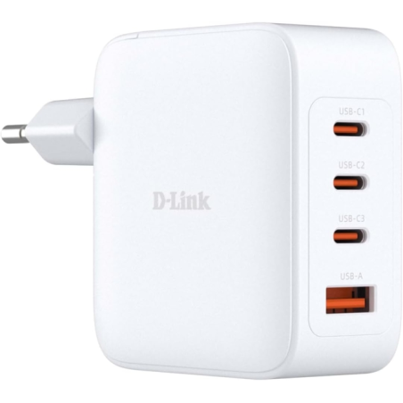Chargeur mural D-Link 140 W GaN - 3 ports USB-C et 1 port USB-A - Charge rapide QC 4.0 - Blanc