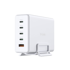 Chargeur mural D-Link 240 W GaN - 4 ports USB-C et 1 port USB-A - QC 4.0 - Blanc