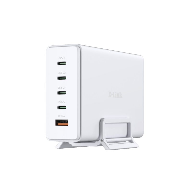 Chargeur mural D-Link 240 W GaN - 4 ports USB-C et 1 port USB-A - QC 4.0 - Blanc