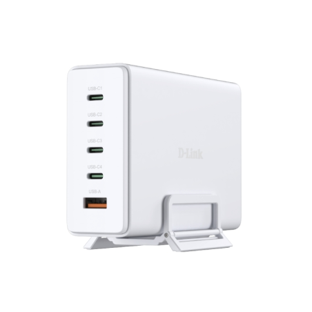 Chargeur mural D-Link 240 W GaN - 4 ports USB-C et 1 port USB-A - QC 4.0 - Blanc