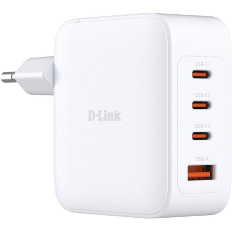 Chargeur mural D-Link 100 W GaN - 3 ports USB-C et 1 port USB-A - Blanc