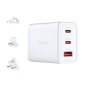 Chargeur mural D-Link 65 W GaN - 2 ports USB-C et 1 port USB-A - Connecteurs interchangeables - Blanc