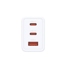 Chargeur mural D-Link 65 W GaN - 2 ports USB-C et 1 port USB-A - Connecteurs interchangeables - Blanc