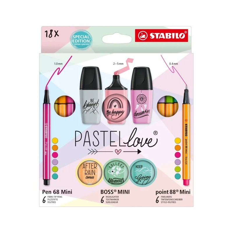 Coffret Stabilo Pastellove 18 feutres et stylos assortis