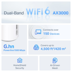 TP-Link Deco PX50 Pack de 2 Sistemas WiFi Mesh - Doble Banda - Velocidad hasta 3Gbps - WiFi 6 - Ethernet 1Gbps - Color Blanco y