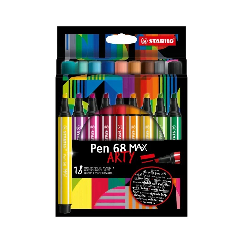 Lot de 18 StabiloPen 68 MAX ARTY Feutres Pointe Biseautée