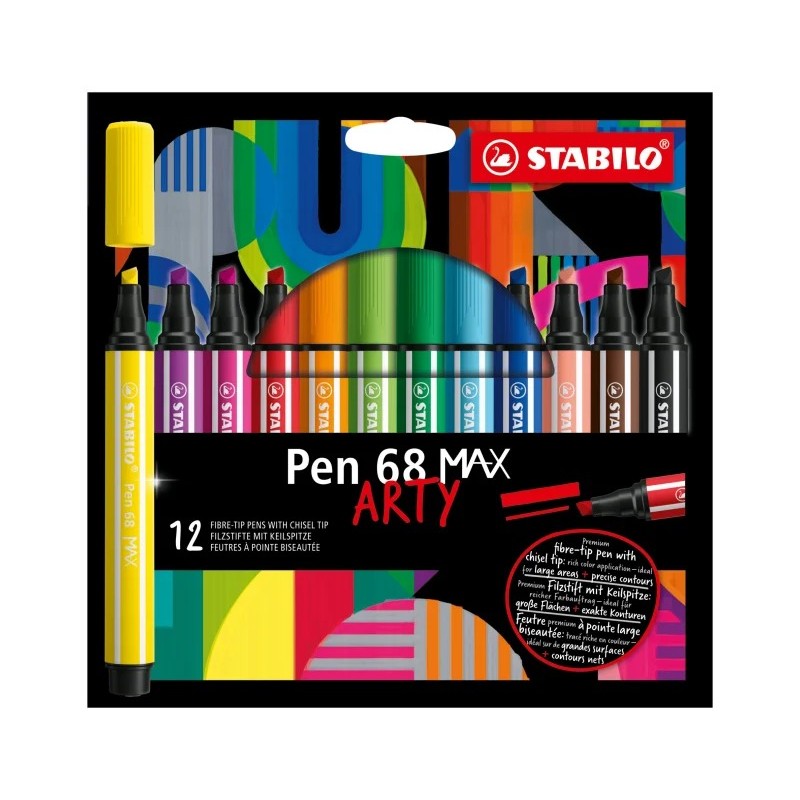 Lot de 12 StabiloPen 68 MAX ARTY Feutres Pointe Biseautée