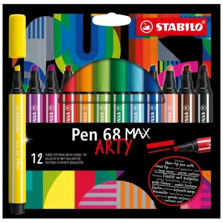 ✅ Lot de 12 StabiloPen 68 MAX ARTY Feutres Pointe Biseautée couleur Surtido en stock