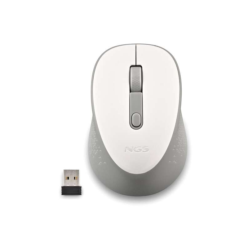 Souris USB sans fil NGS Dew White 1600dpi - 3 boutons - Utilisation droitier - Couleur Blanc/Gris