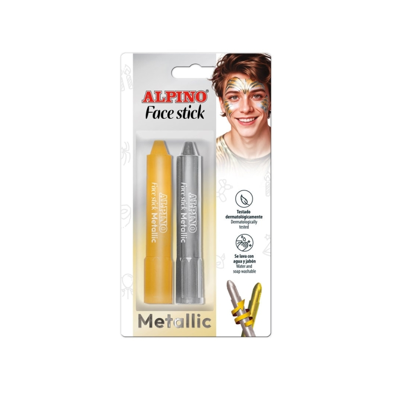 Pack de 2 bâtons de maquillage visage Alpino Fiesta - Système rotatif rétractable - Se rince à l'eau - Testé dermatologiquement