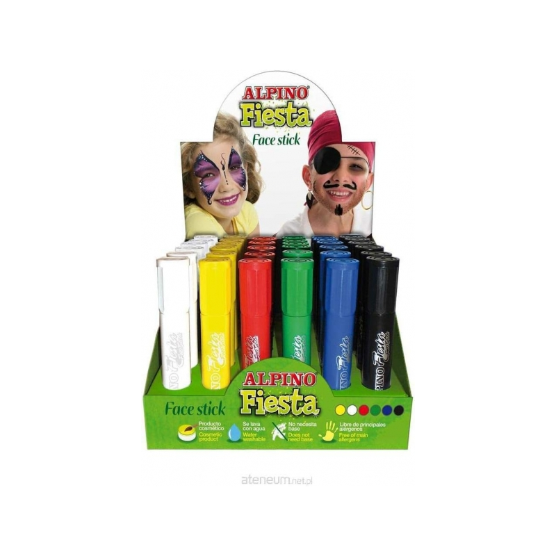 Alpino Fiesta Face Stick Display avec 36 bâtons de peinture pour le visage - Système rétractable rotatif - Se lave à l'eau - Tes