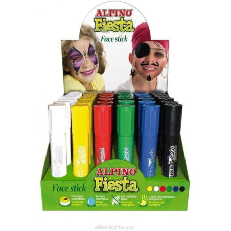 Alpino Fiesta Face Stick Display avec 36 bâtons de peinture pour le visage - Système rétractable rotatif - Se lave à l'eau - Tes