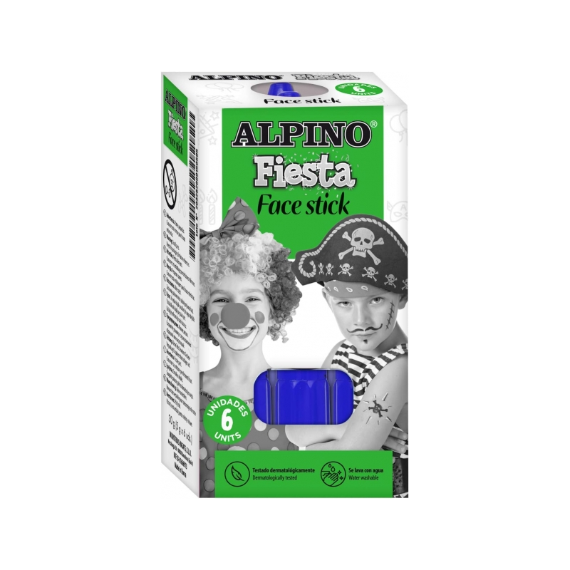 Alpino Fiesta Face Stick Pack avec 6 Bâtons de Peinture pour le Visage - Système Rétractable Rotatif - Se Lave à l'Eau - Testé D