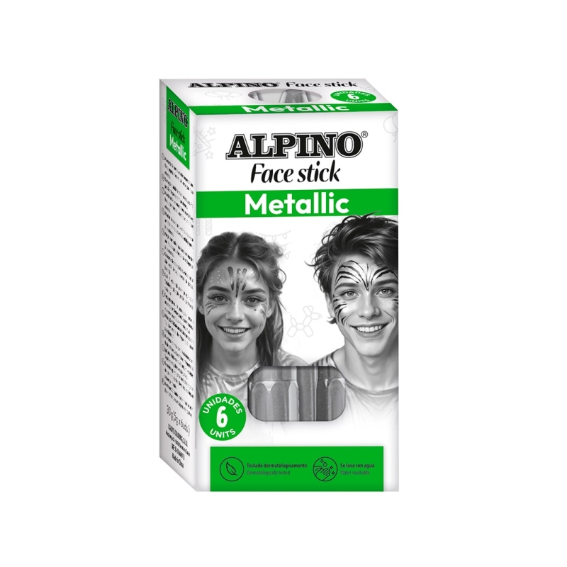 Pack de 6 bâtons de maquillage visage Alpino Fiesta - Système rotatif rétractable - Se rince à l'eau - Testé dermatologiquement