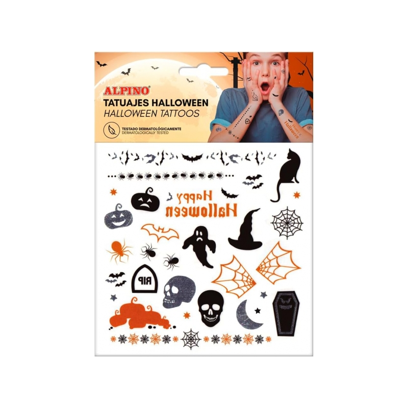 Alpino Halloween Tattoo Pack - Dessins terrifiants - Couleurs argent, noir et orange