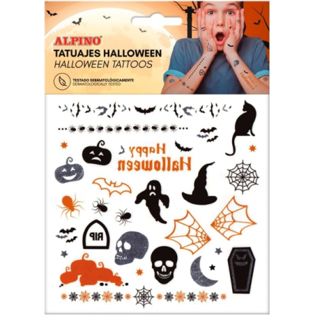 Alpino Halloween Tattoo Pack - Dessins terrifiants - Couleurs argent, noir et orange