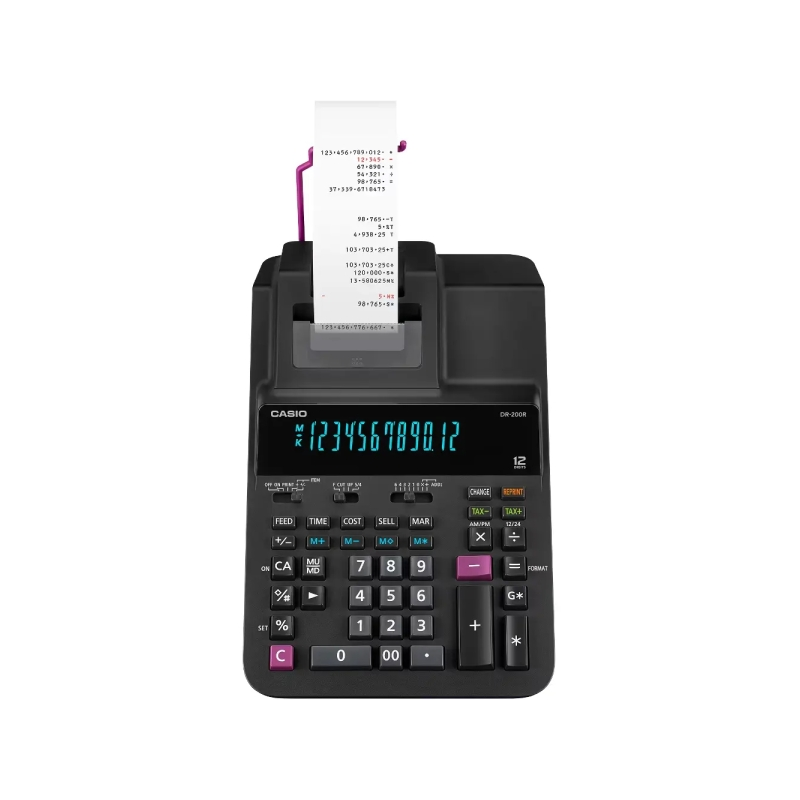Casio DR-200R Calculadora Impresora de Sobremesa con Pantalla Grande de 12 Digitos - Impresion en 2 Colores - 4,4 Lineas por Seg