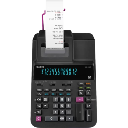 Casio DR-200R Calculadora Impresora de Sobremesa con Pantalla Grande de 12 Digitos - Impresion en 2 Colores - 4,4 Lineas por Seg
