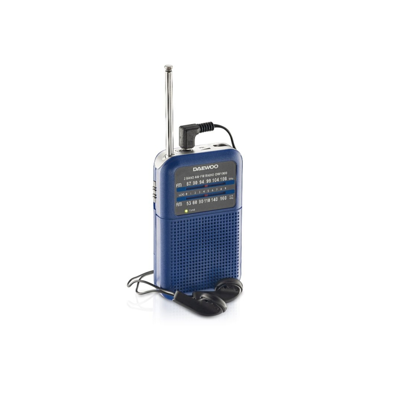 Radio portable AM/FM Daewoo DW1008 - Antenne télescopique et syntonisation analogique précise - Haut-parleur intégré - Prise cas