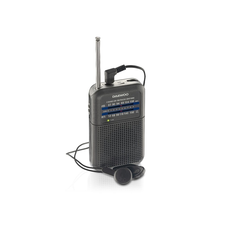 Radio portable AM/FM Daewoo DW1008 - Antenne télescopique et syntonisation analogique précise - Haut-parleur intégré - Prise cas