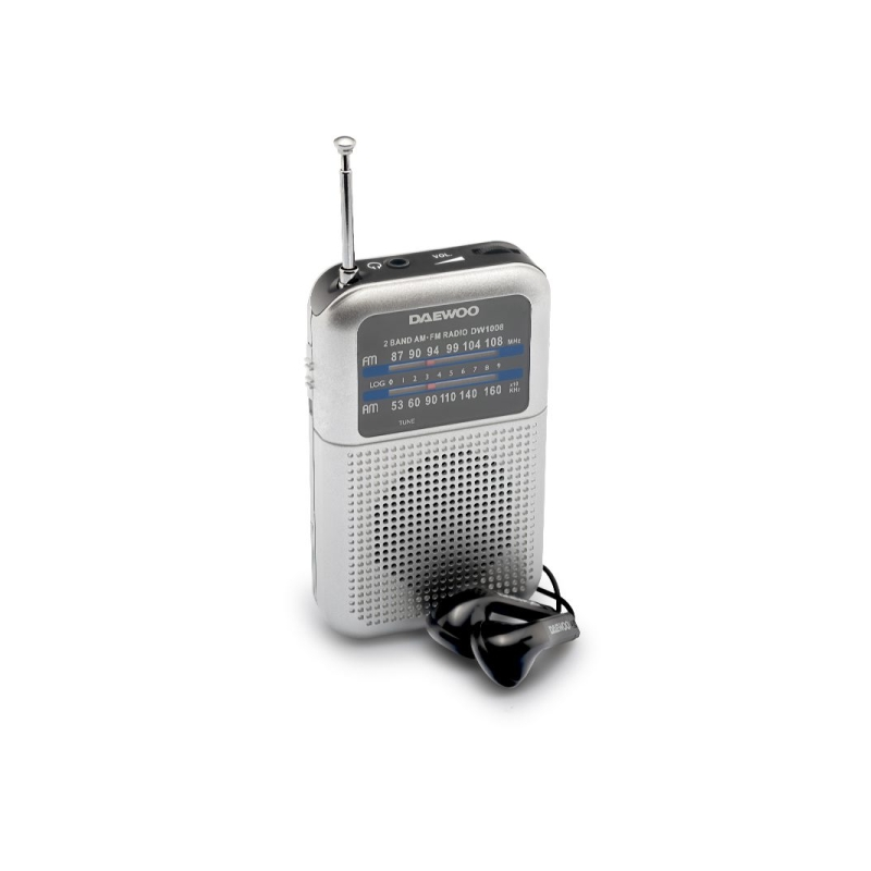 Radio portable AM/FM Daewoo DW1008 - Antenne télescopique et syntonisation analogique précise - Haut-parleur intégré - Prise cas