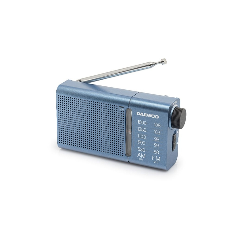 Radio analogique portable AM/FM Daewoo DW1037 - Antenne télescopique - Haut-parleur intégré - Casque inclus - Prise jack 3,5 mm