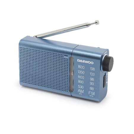 Radio analogique portable AM/FM Daewoo DW1037 - Antenne télescopique - Haut-parleur intégré - Casque inclus - Prise jack 3,5 mm