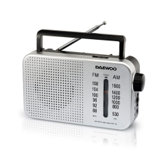 Radio AM/FM Daewoo - Câble de 15 cm - Prise jack 3,5 mm - Antenne télescopique - Haut-parleur intégré - Poignée de transport - 2