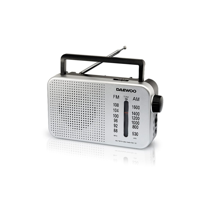 Radio AM/FM Daewoo - Câble de 15 cm - Prise jack 3,5 mm - Antenne télescopique - Haut-parleur intégré - Poignée de transport - 2