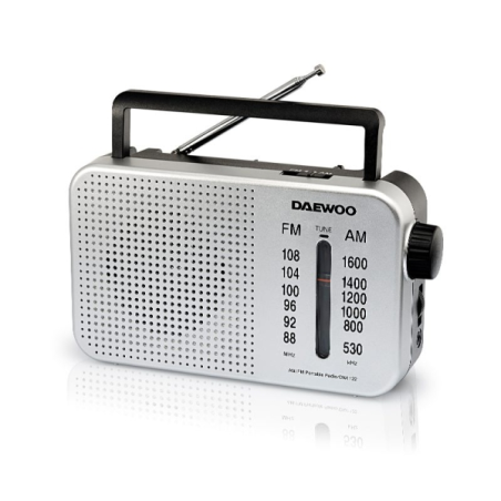 Radio AM/FM Daewoo - Câble de 15 cm - Prise jack 3,5 mm - Antenne télescopique - Haut-parleur intégré - Poignée de transport - 2