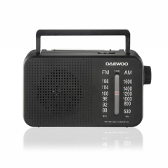 Radio AM/FM Daewoo - Prise jack 3,5 mm - Antenne télescopique - Haut-parleur intégré - Poignée de transport - 22 x 7,5 x 15 cm -
