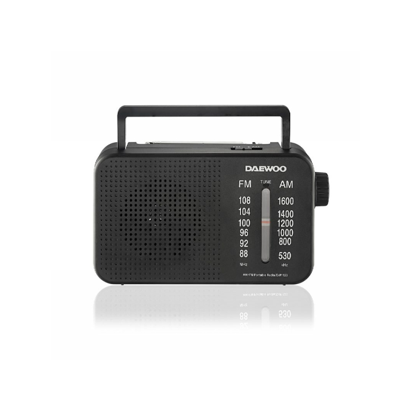 Radio AM/FM Daewoo - Prise jack 3,5 mm - Antenne télescopique - Haut-parleur intégré - Poignée de transport - 22 x 7,5 x 15 cm -