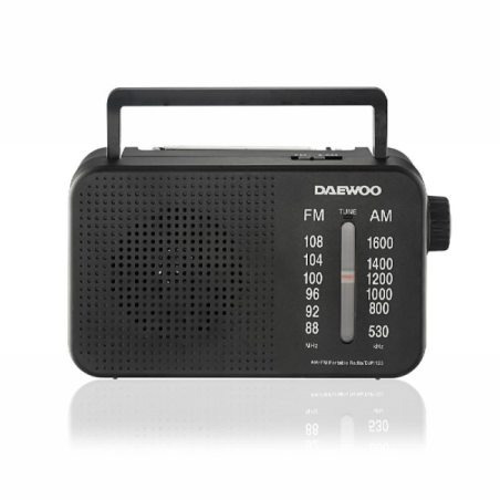 Radio AM/FM Daewoo - Prise jack 3,5 mm - Antenne télescopique - Haut-parleur intégré - Poignée de transport - 22 x 7,5 x 15 cm -