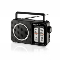 Radio AM/FM Daewoo - Prise jack 3,5 mm - Antenne télescopique - Haut-parleur intégré - Poignée de transport - 220 x 75 x 150 mm
