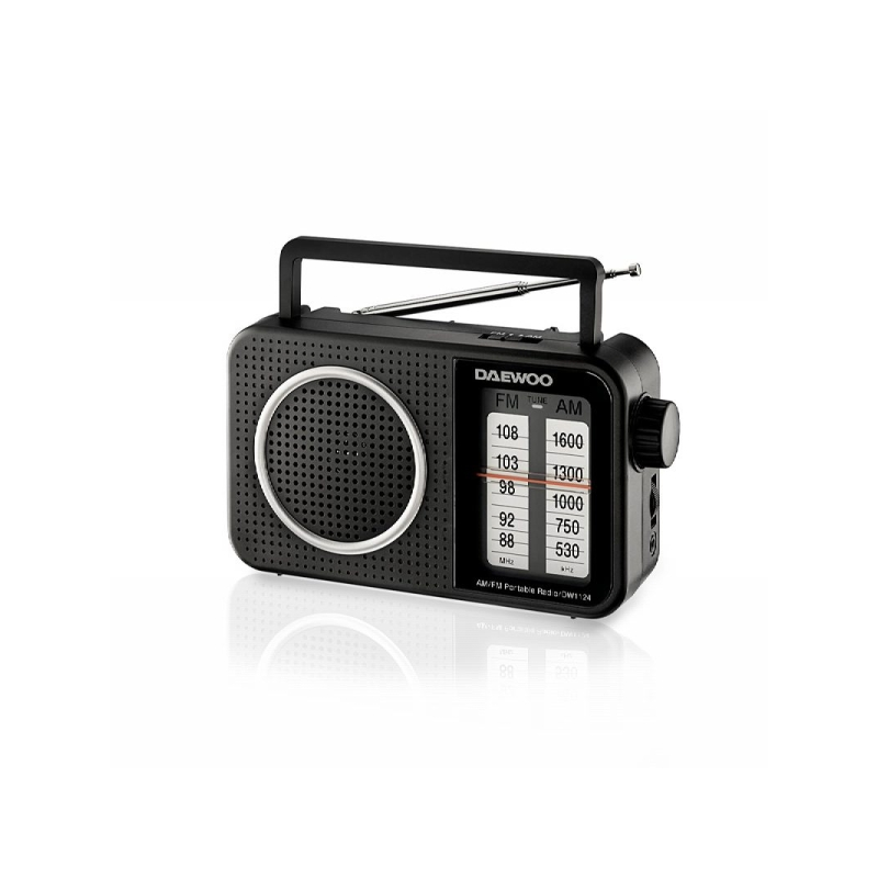 Radio AM/FM Daewoo - Prise jack 3,5 mm - Antenne télescopique - Haut-parleur intégré - Poignée de transport - 220 x 75 x 150 mm