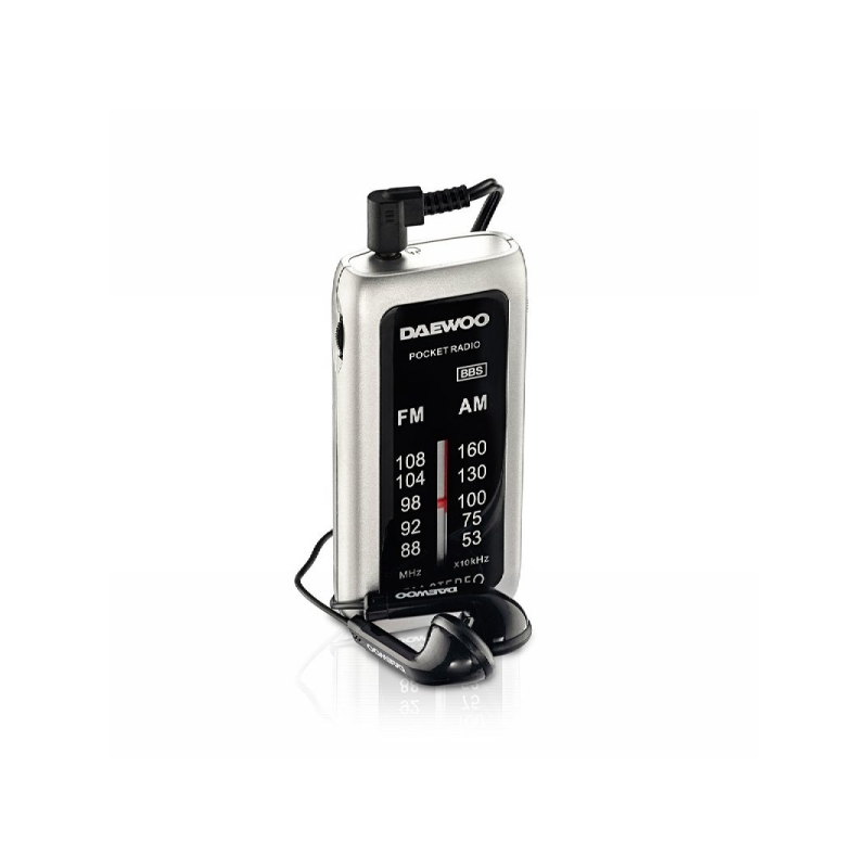 Radio AM/FM Daewoo - Alimentation par piles - Prise jack 3,5 mm - Fonction Super Bass - Noir et gris