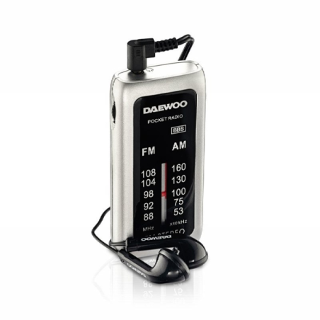 Radio AM/FM Daewoo - Alimentation par piles - Prise jack 3,5 mm - Fonction Super Bass - Noir et gris