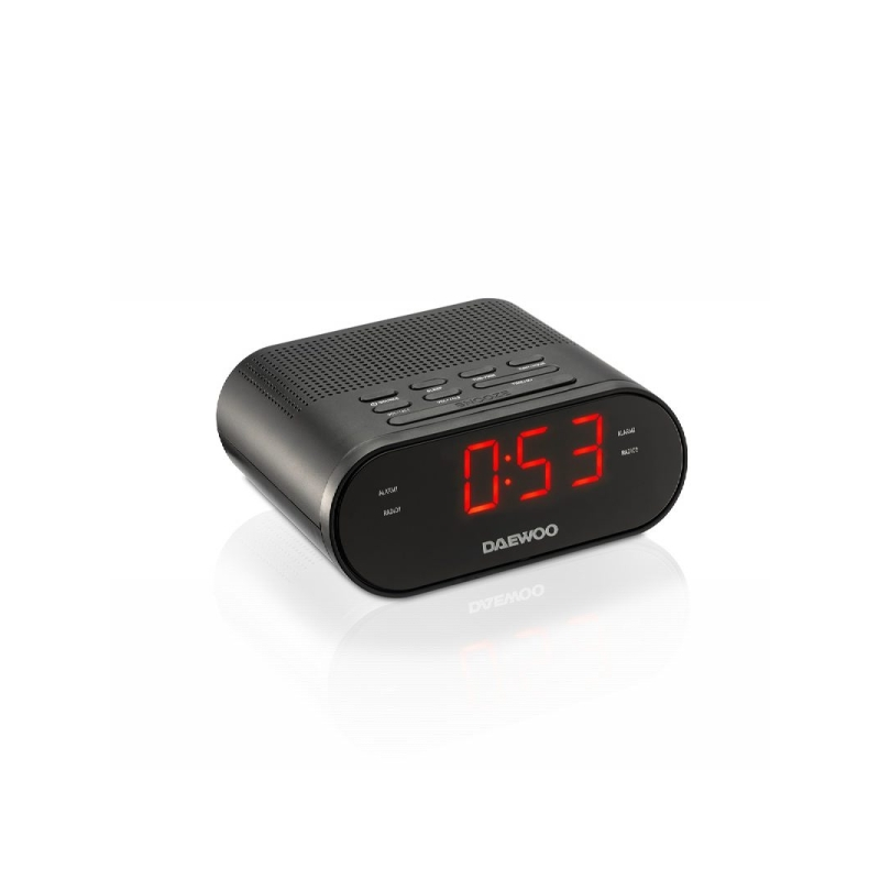 Radio-réveil Daewoo AM/FM - Câble de 1,5 m - Affichage LED - Prise jack 3,5 mm - 131 x 120 x 58 mm - Noir